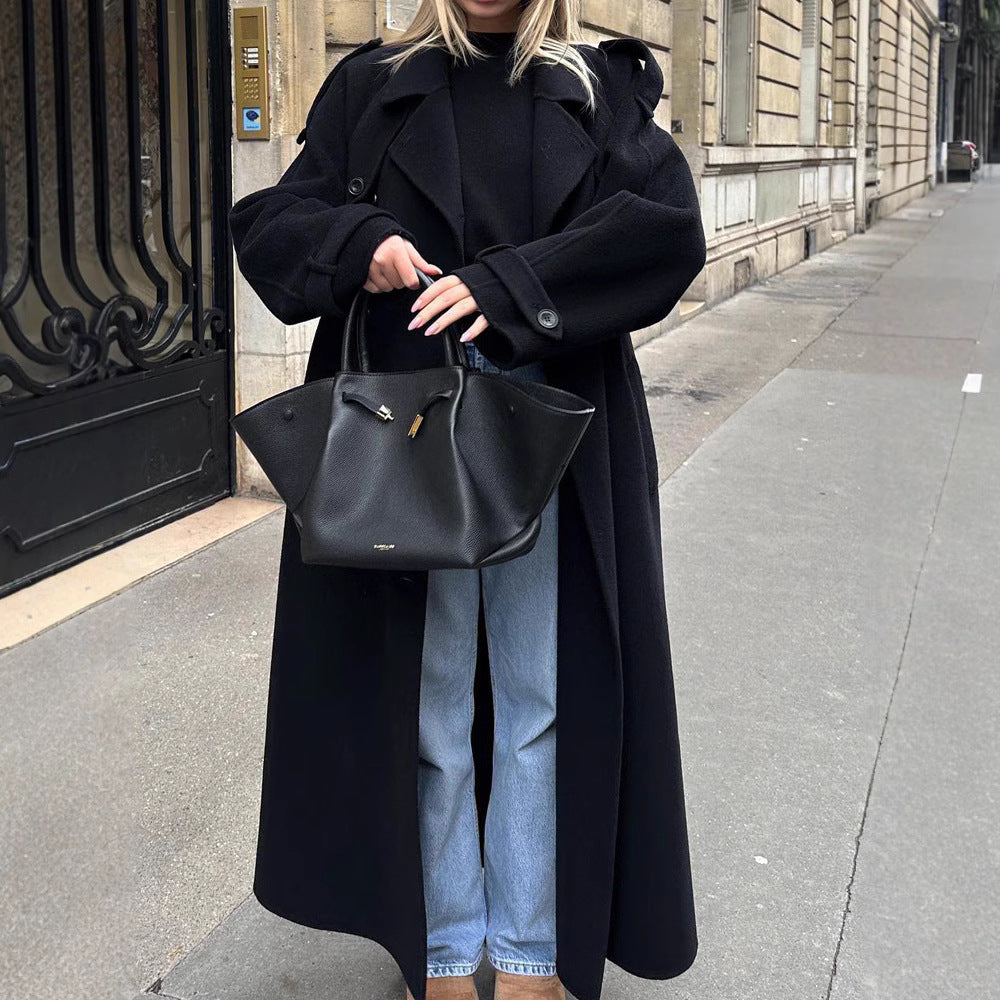Damen Oversize Wintermantel mit elegantem Revers und praktischen Taschen Drune