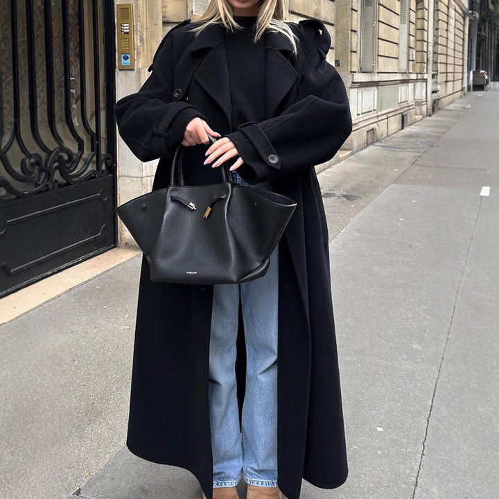 Damen Oversize Wintermantel mit elegantem Revers und praktischen Taschen Drune