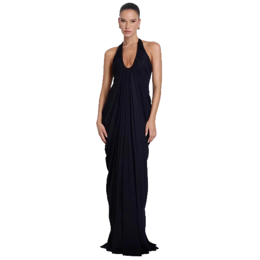 Damen Elegantes Maxikleid mit tiefem V-Ausschnitt und fließendem Drapé Drune