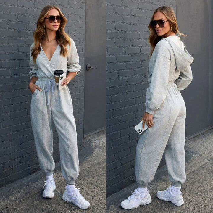 Damen Jumpsuit mit tiefem V-Ausschnitt und lockerer Passform Drune
