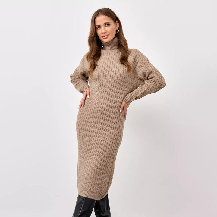 Damen Strickpullover mit hohem Kragen und Kabelmuster Drune