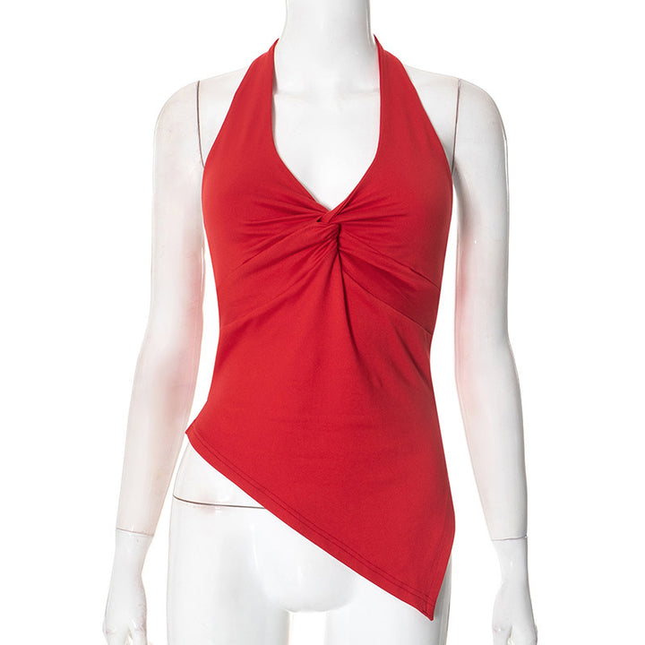 Damen lässiges Trägershirt mit asymmetrischer Naht und raffiniertem Twist Drune
