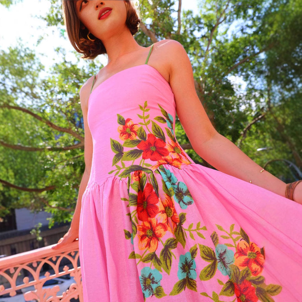 Damen Maxikleid mit floralem Drapierungsdesign und ankle bared Trägern Drune