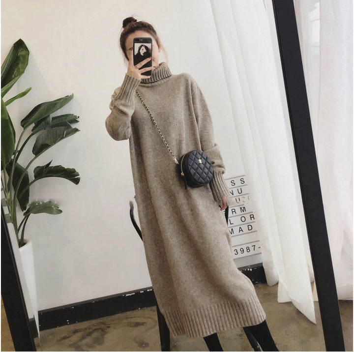 Damen Strickkleid mit hohem Kragen und eleganten Rippenbündchen Drune