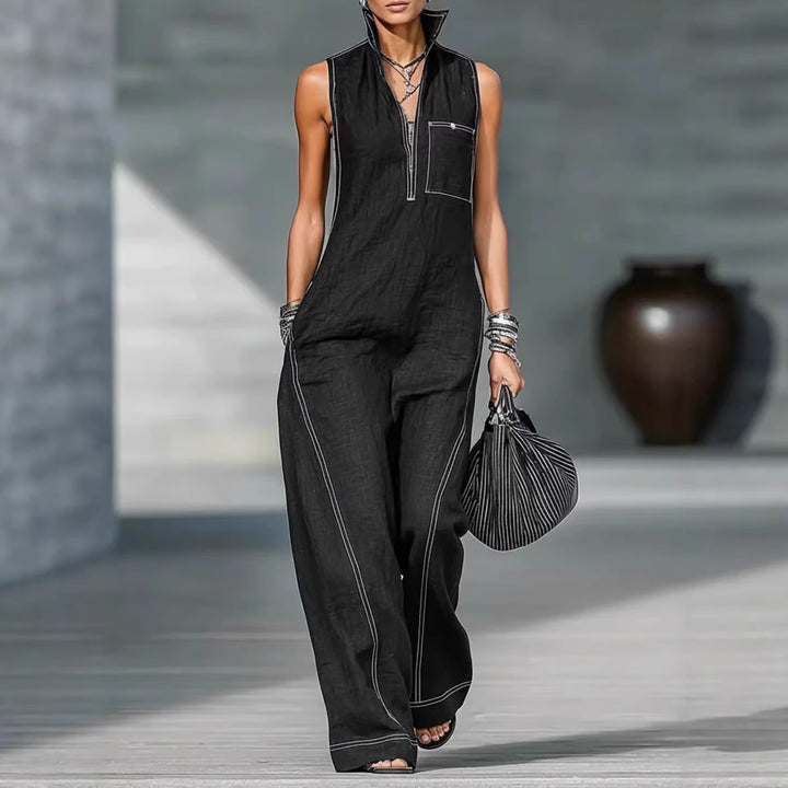 Damen Utility-Jumpsuit mit hochgeschlossenem Kragen und tiefem Reißverschluss Drune