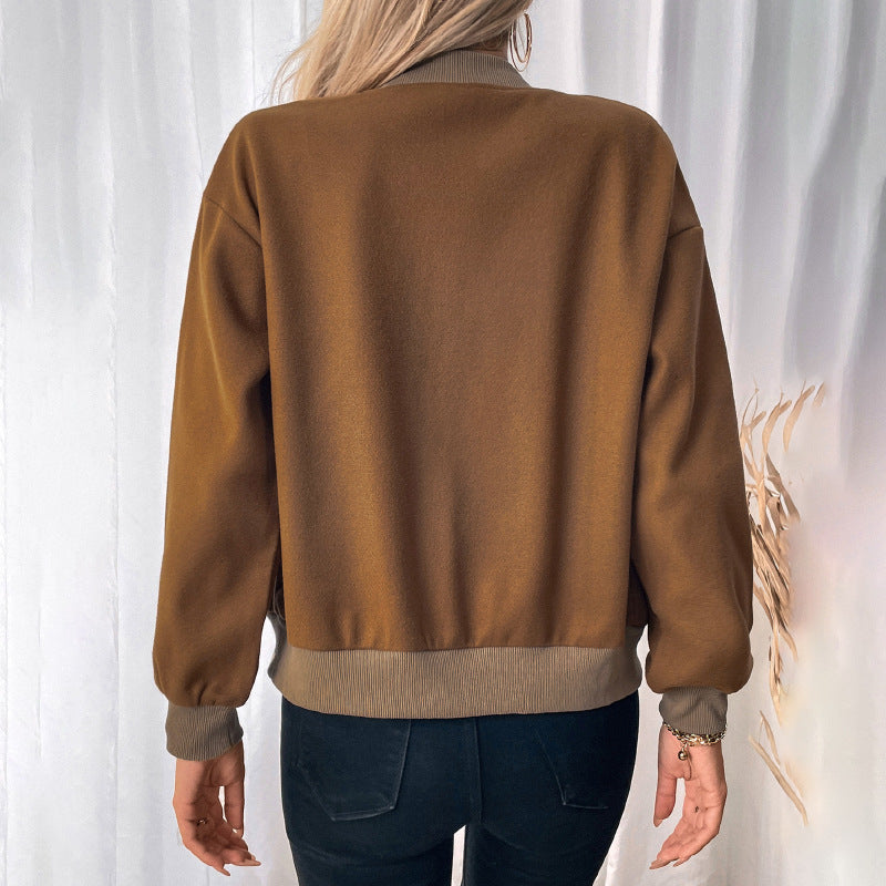 Damen sportliche Bomberjacke mit seitlichen Eingrifftaschen und Druckknöpfen Drune