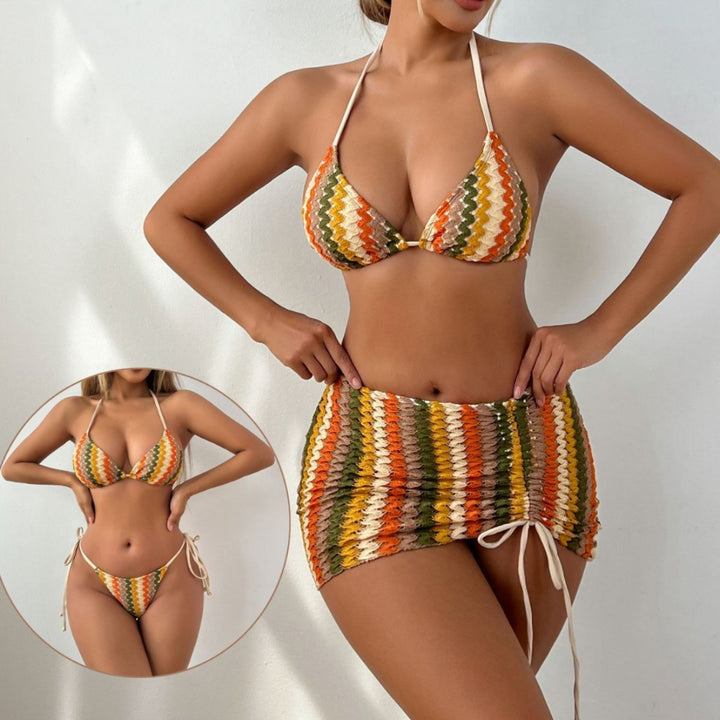 Damen Bunt gestreiftes Bikini-Set Drune