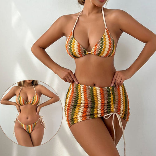Damen Bunt gestreiftes Bikini-Set Drune