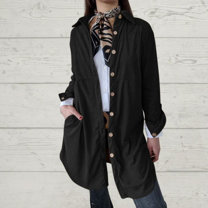 Damen Langarmhemdjacke mit strukturiertem Corddesign und praktischen Taschen Drune