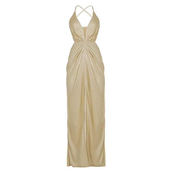 Damen glamouröses Abendkleid mit tiefem Rückenausschnitt und raffinierter Drapierung Drune