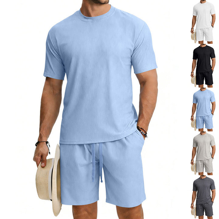 Herren nan Kurzarmshirt- und Bermudakombination aus geripptem Jersey mit elastischem Tunnelzugbund Drune