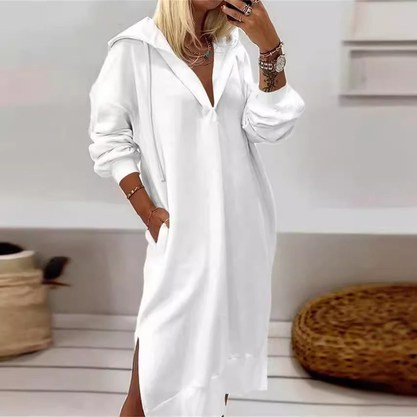 Damen Kapuzenkleid im lässigen Chic-Stil mit Seitenschlitzen Drune