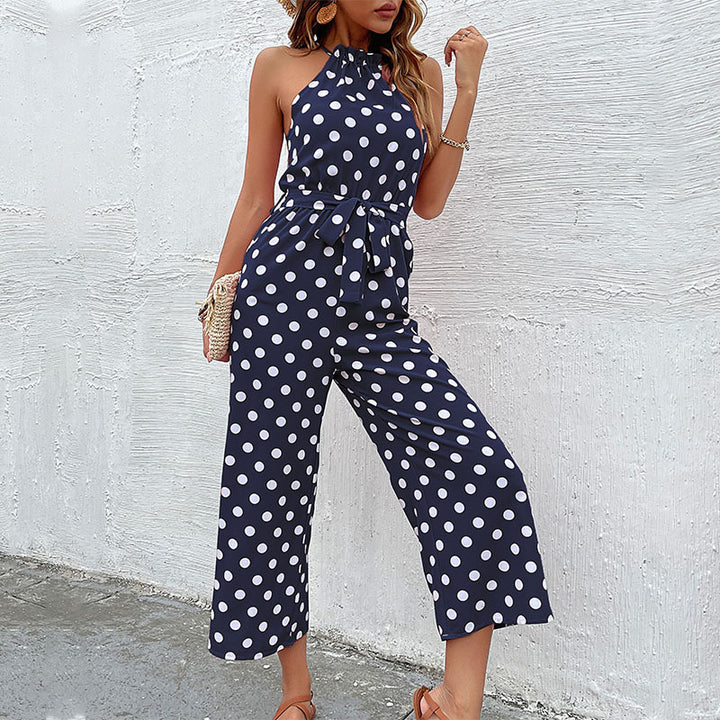 Damen Jumpsuit mit modernen Punkten und verspieltem Gürtel Drune