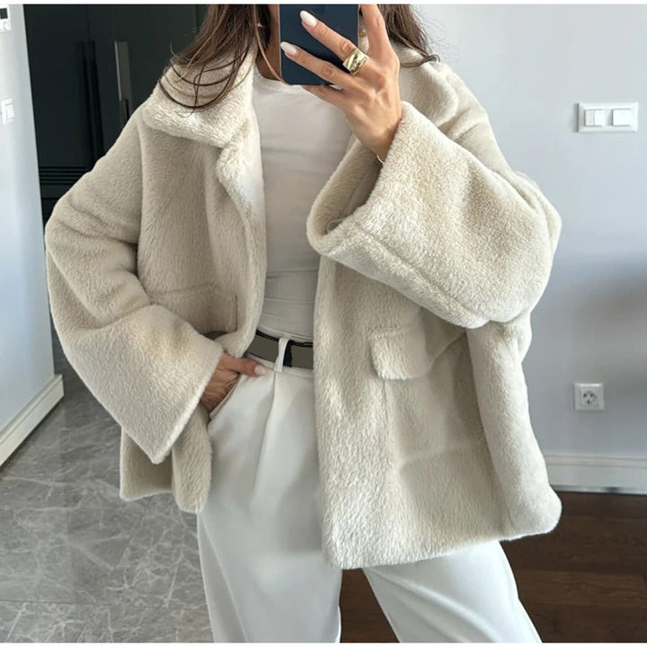 Damen Kuschelige Teddyjacke mit großem Revers und praktischen Taschen Drune