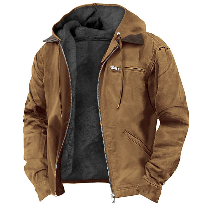 Herren nan wattierte Kapuzenjacke mit Teddyfutter und robuster Canvas-Aussenschicht Drune