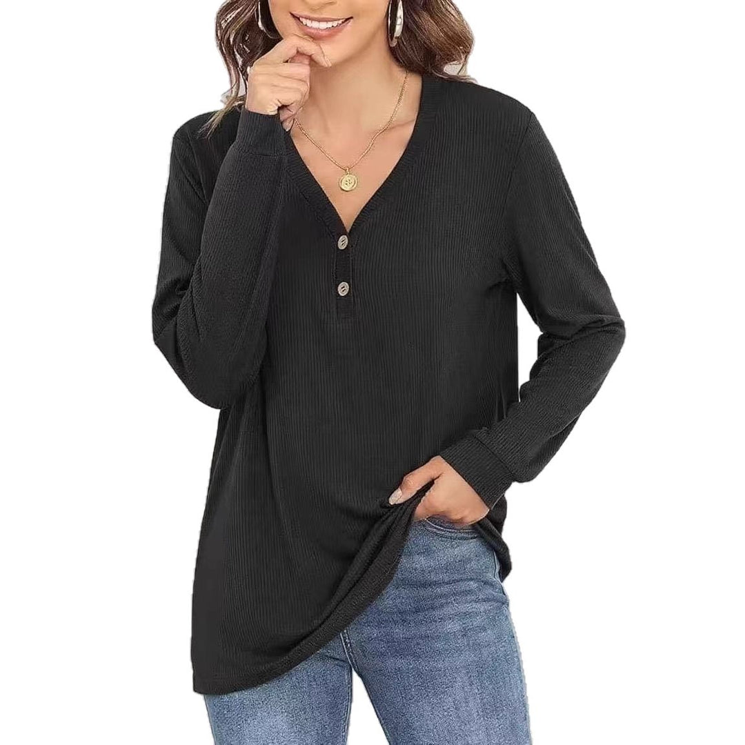 Damen lässiges Langarmshirt mit Knopfleiste und feiner Struktur Drune