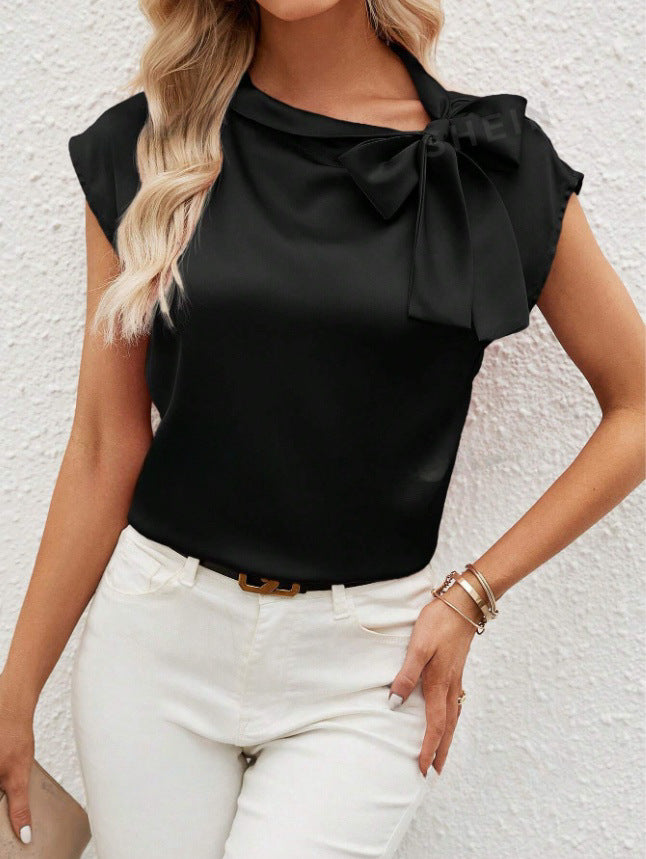 Damen Elegante Satinbluse mit Schleifendetail Drune