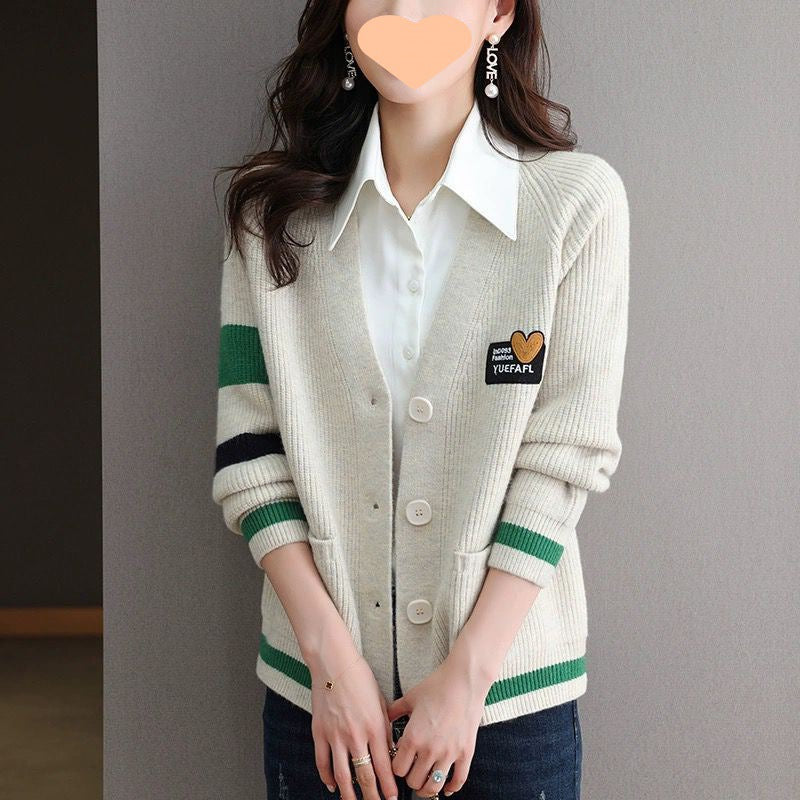 Damen lässige Strickjacke mit sportlichen Akzenten Drune