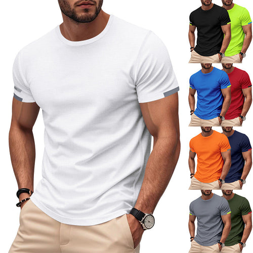 Herren nan athletisches Funktions-T-Shirt mit Rundhalsausschnitt, körpernahem Stretchschnitt und kontrastierendem Ärmelsaum Drune