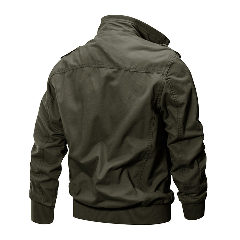 Herren nan leichter Urban-Fieldbomber aus gewaschenem Canvas mit Reißverschluss-Brusttaschen und elastischem Bund Drune