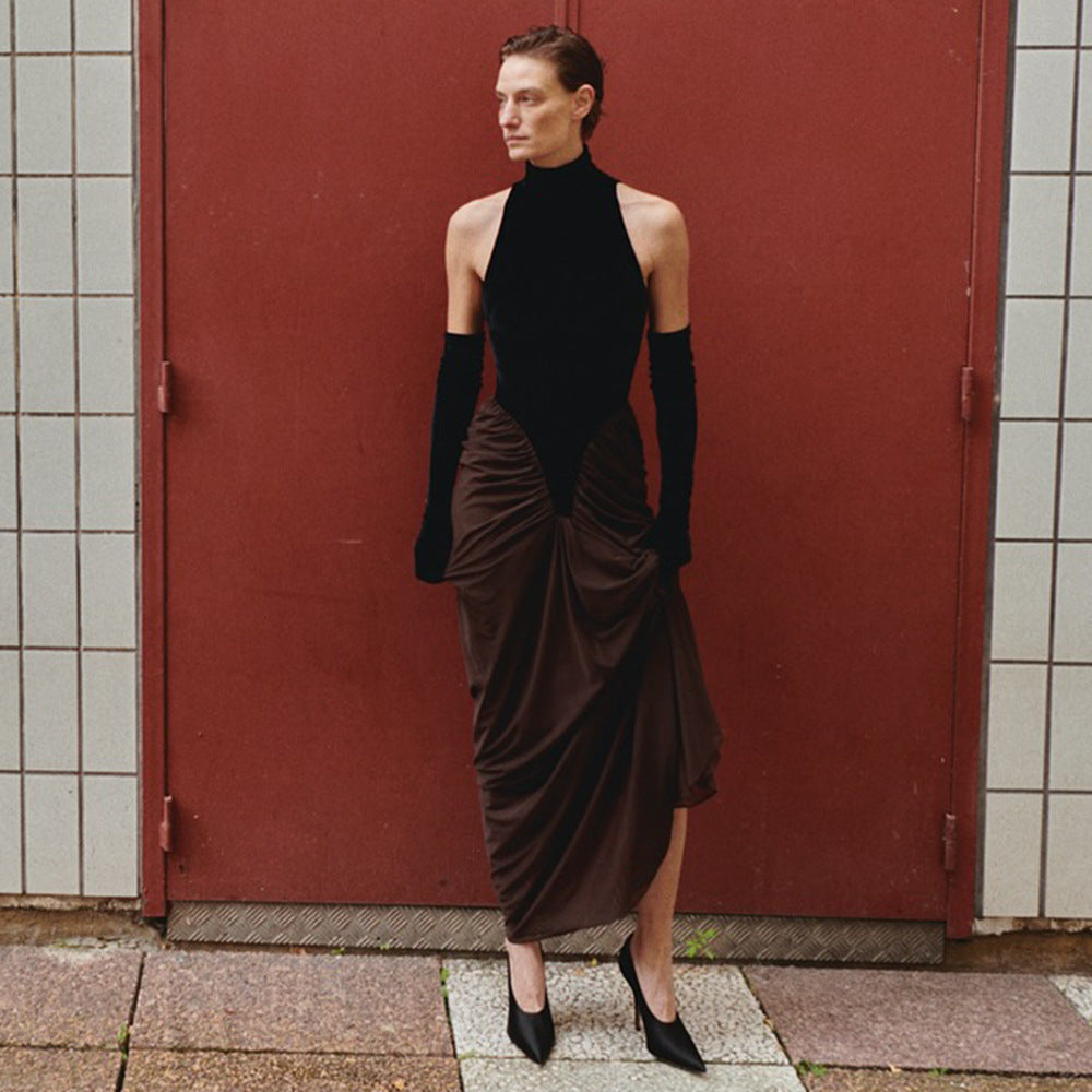 Damen Maxikleid mit hochgeschlossenem Design und kunstvollem Drapierungseffekt Drune