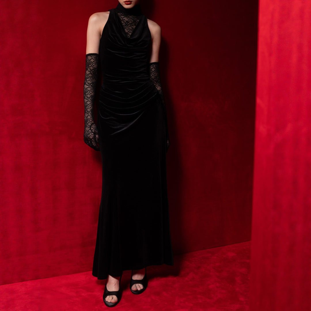 Damen Elegantes Abendkleid mit raffiniertem Spitzen- und Drapierungsdetail Drune