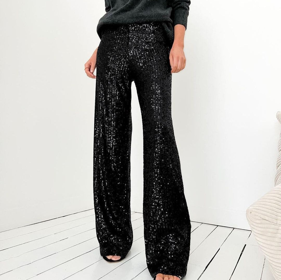 Damen Glitzernde Palazzo-Hose mit weitem Bein Drune