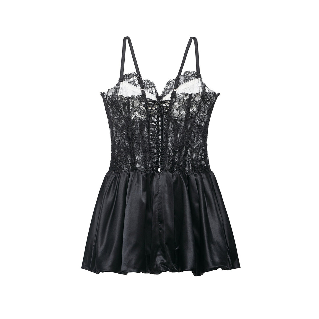 Damen Spitzen-Nachtkleid mit hochwertiger Satin-Rockpartie Drune