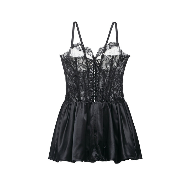 Damen Spitzen-Nachtkleid mit hochwertiger Satin-Rockpartie Drune