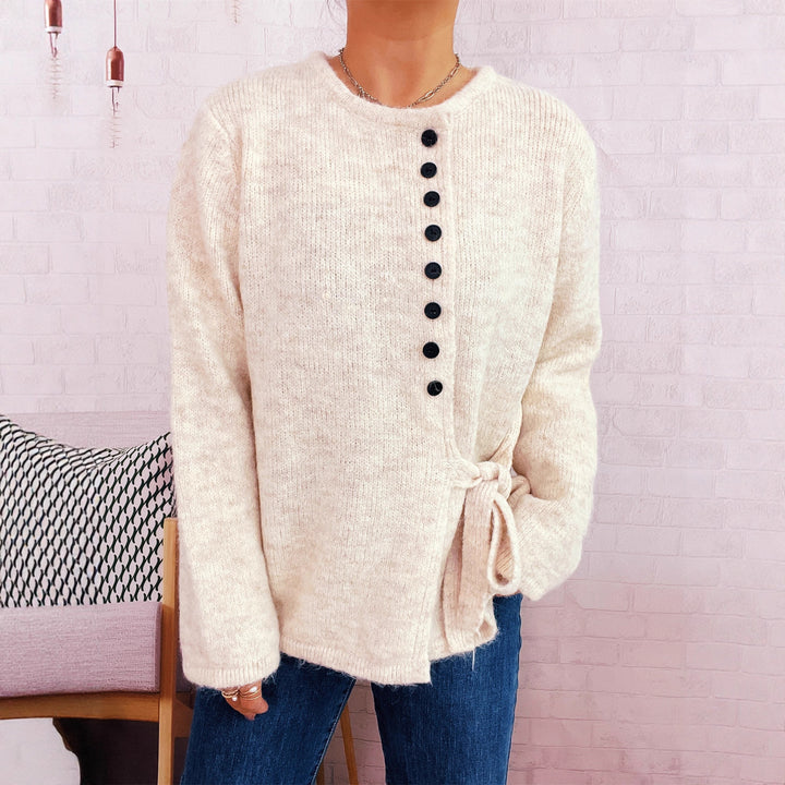 Damen Kuschelige Strickjacke mit elegantem Bindegürtel und modernen Knopfdetails Drune