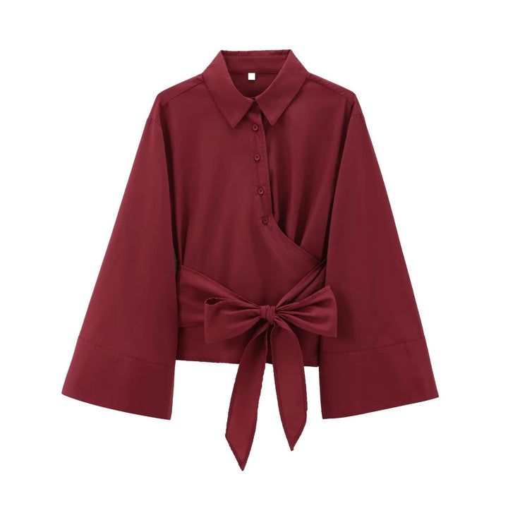 Damen Elegante Bluse mit weitem Ärmel und taillierter Schluppe Drune