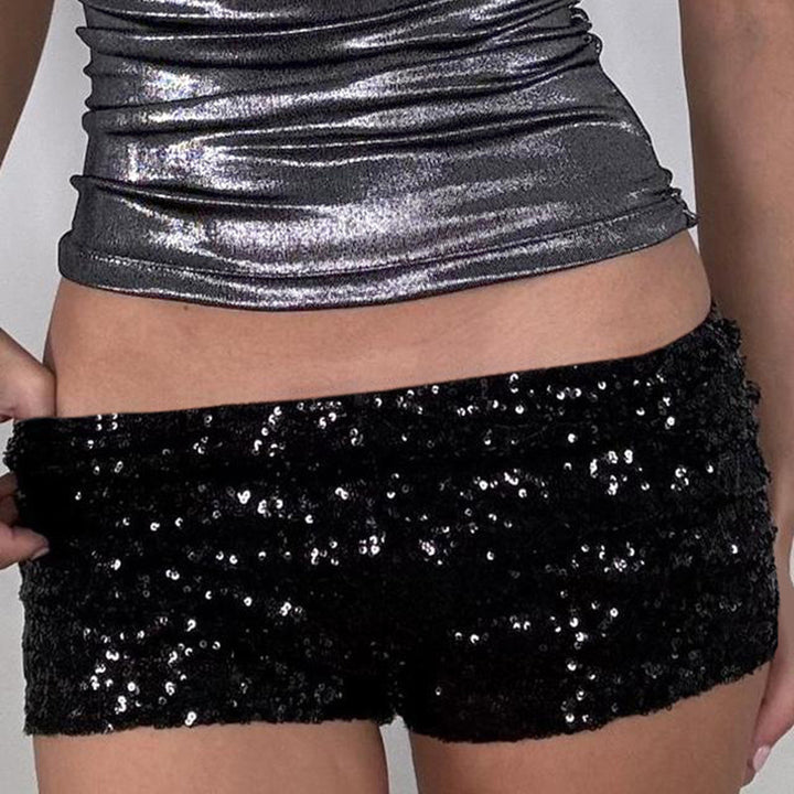 Damen figurbetonte Kunstleder-Shorts mit dekorativen Nieten und seitlichen Taschen Drune