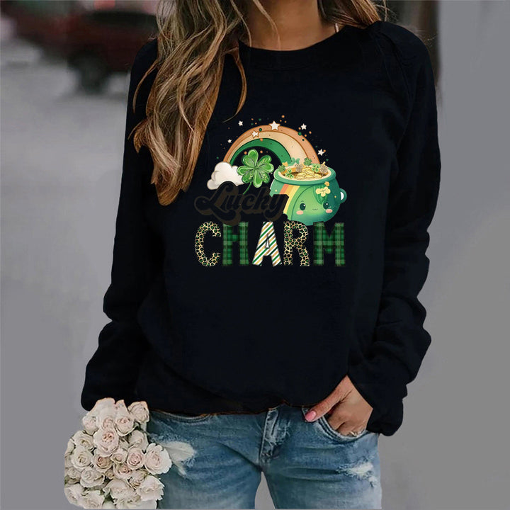 Damen Sweatshirt mit kreativem Glücks-Motiv Drune
