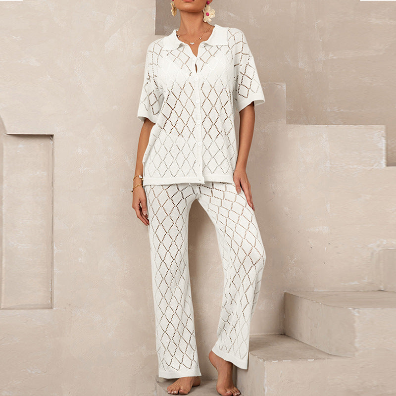 Damen elegantes Strickanzug mit modischem Rautenmuster und lockerer Passform Drune