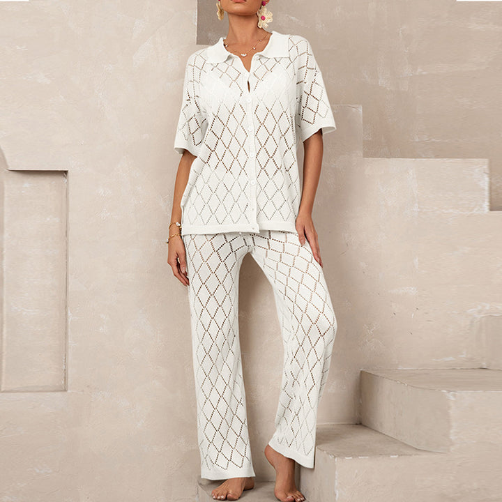 Damen elegantes Strickanzug mit modischem Rautenmuster und lockerer Passform Drune