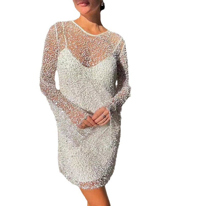 Damen Glitzerndes Cocktailkleid mit schimmernden Pailletten und langen Ärmeln Drune