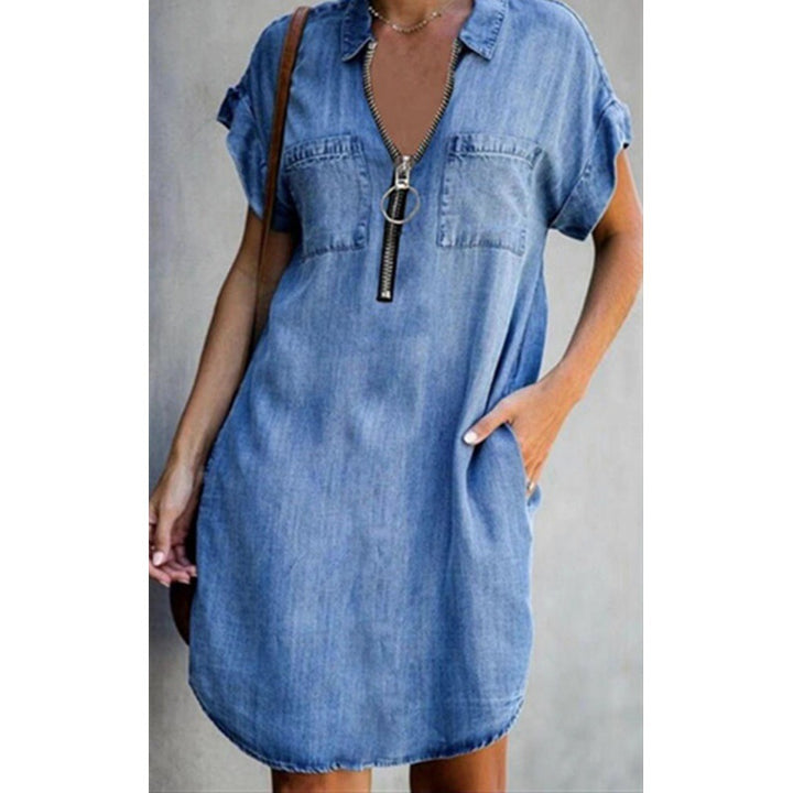 Damen Jeanskleid mit modernem Reißverschluss und praktischen Taschen Drune