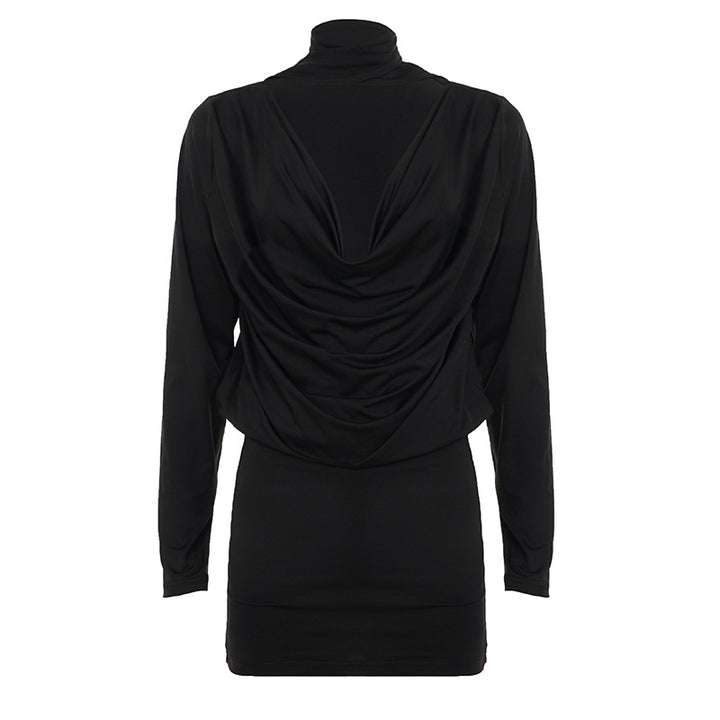 Damen nan figurbetontes Langarm-Minikleid mit Wickel‑V‑Ausschnitt, angesetzter Schluppe und taillierter Raffung Drune