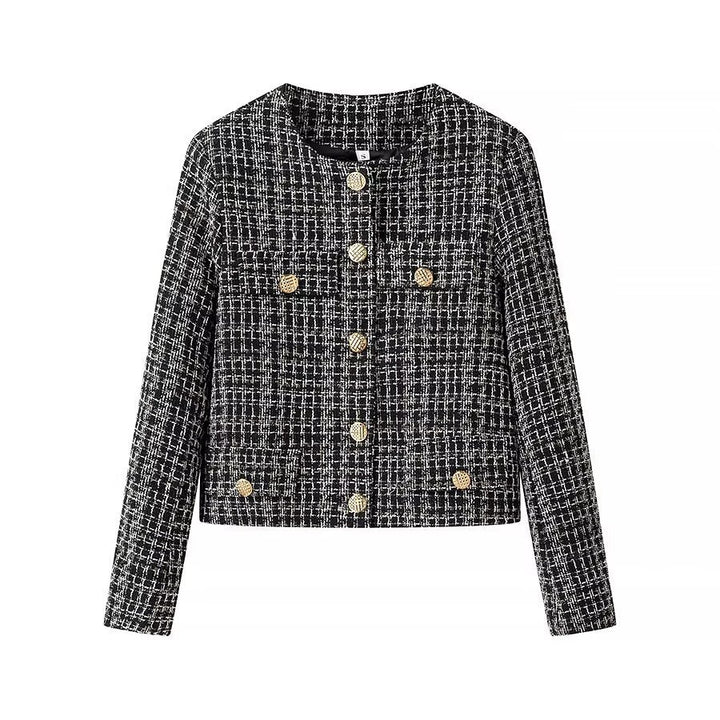 Damen Modische Bouclé-Jacke mit Knöpfen Drune