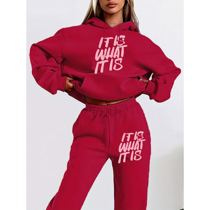 Damen Freizeit-Hoodie und Jogginghose Set mit inspirierendem Schriftzug Drune