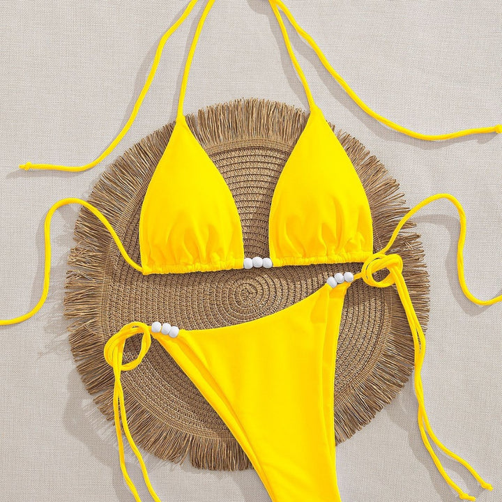 Damen Triangel-Bikini mit dekorativen Perlen-Details Drune