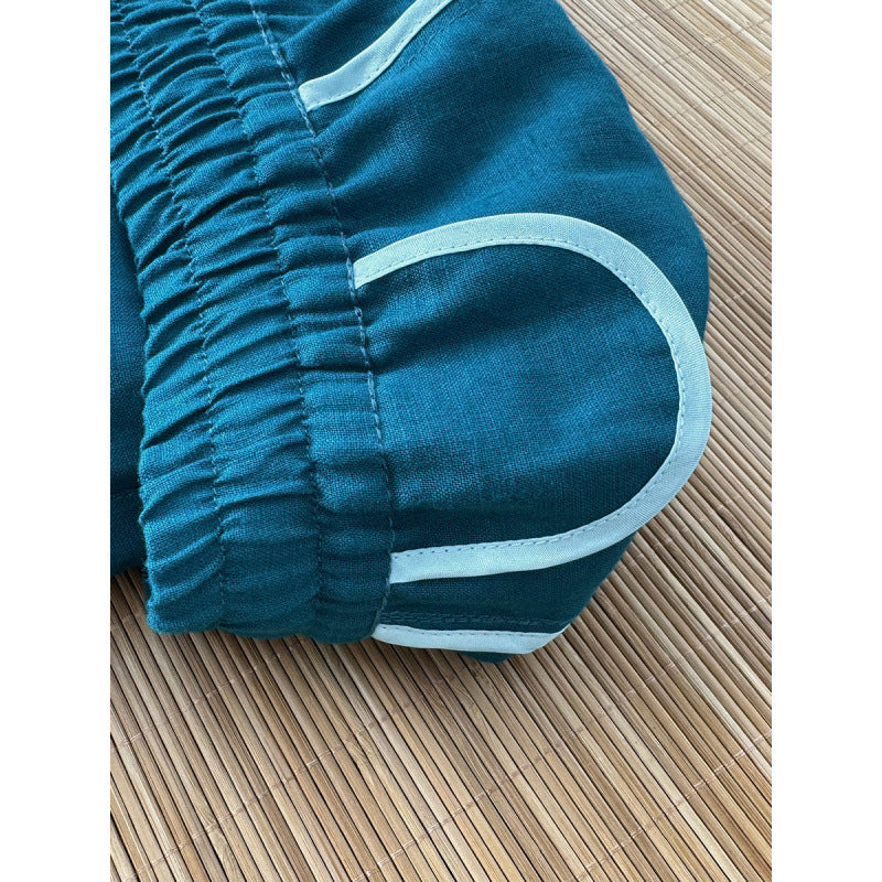 Damen lockere Leinenhose mit elastischem Bund und seitlichen Eingrifftaschen Drune