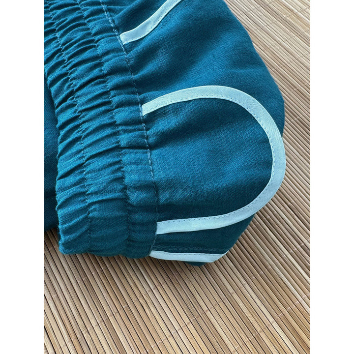 Damen lockere Leinenhose mit elastischem Bund und seitlichen Eingrifftaschen Drune