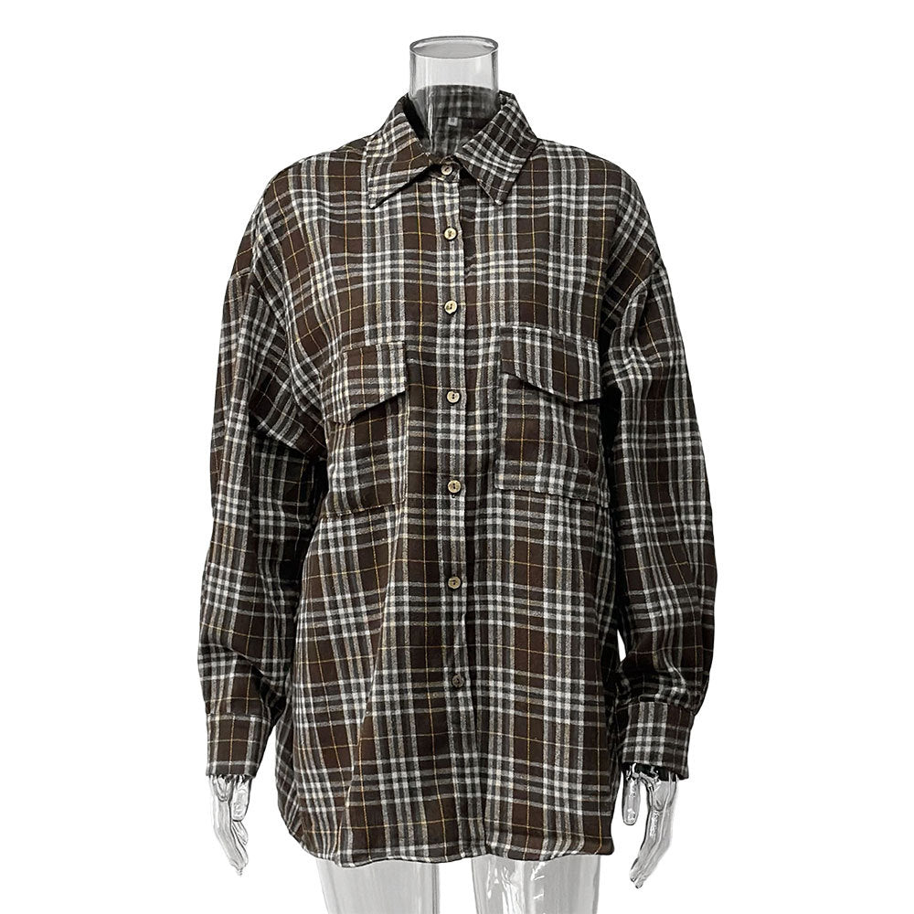 Damen Flanell-Hemdjacke mit zwei Brusttaschen und lässigem Schnitt Drune