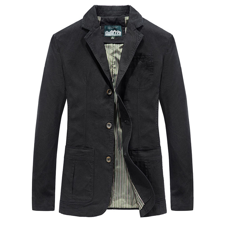Herren nan legeres Baumwoll-Twill Sakko mit aufgesetzten Taschen und gestreiftem Innenfutter Drune