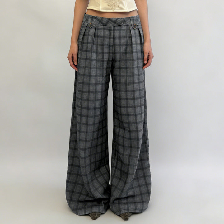 Damen Karierte Culotte-Hose mit hohem Taillenbund und eleganter Faltenlegung Drune