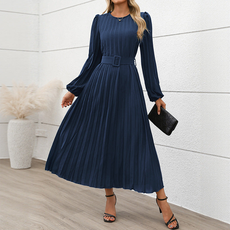 Damen Faltenmaxikleid mit taillierendem Gürtel Drune