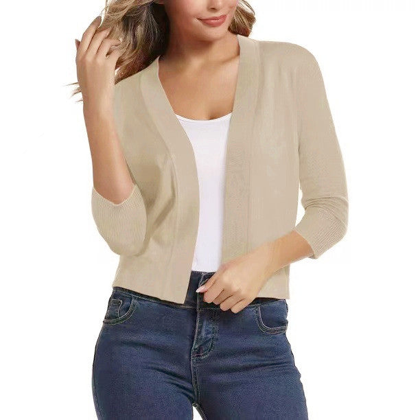 Damen nan offener Kurzcardigan mit dreiviertelärmeln und elastischem Saum Drune
