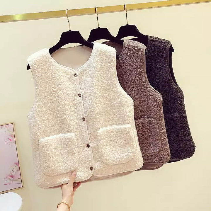 Damen Teddy-Fleeceweste mit praktischen Taschen und Knopfverschluss Drune