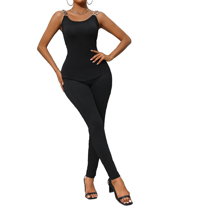 Damen figurbetonter Jumpsuit mit modernen Kettendetails Drune